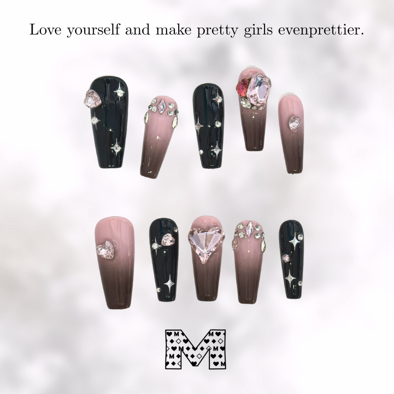 Autocollants pour ongles noirs et roses