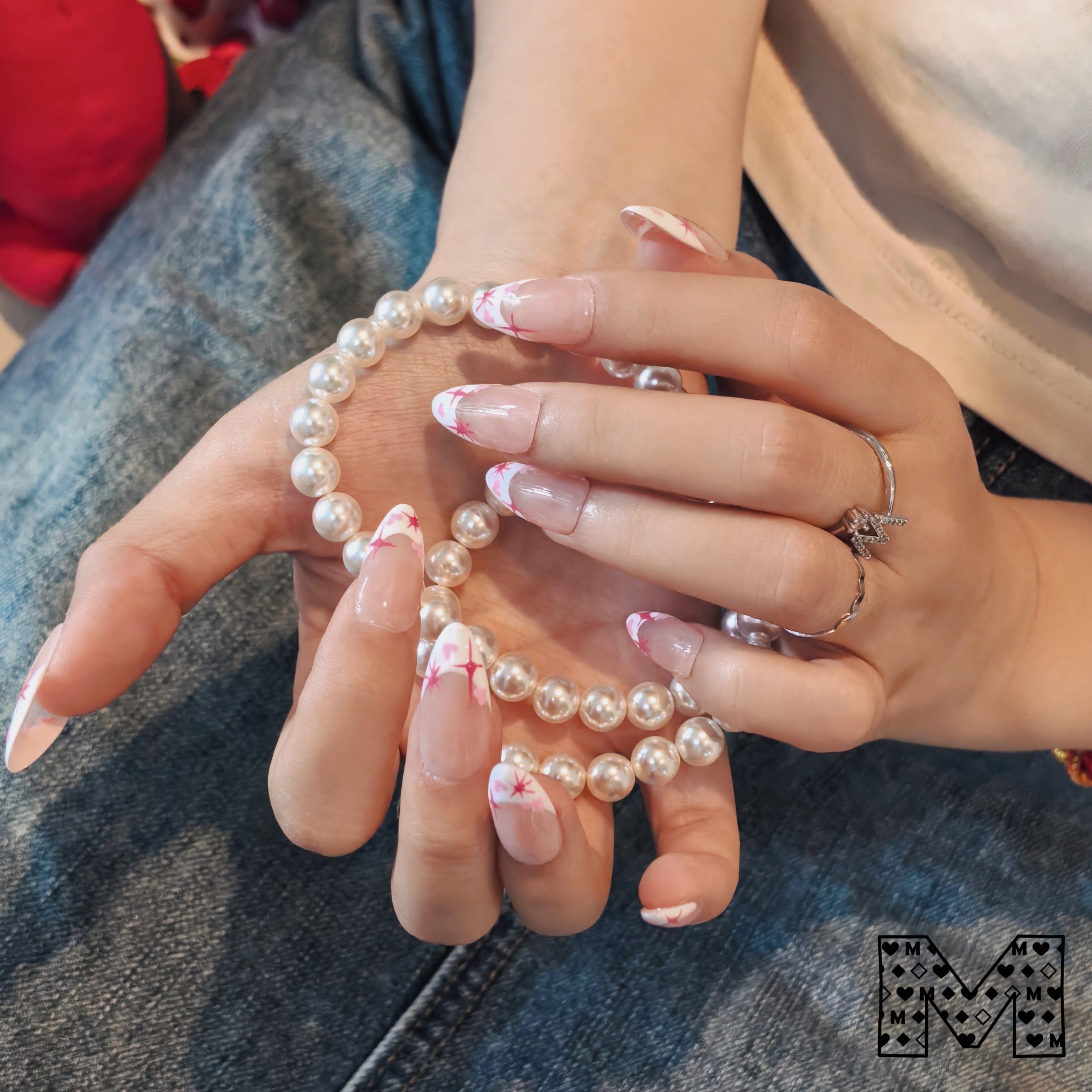Verträumte rosa und weiße Nail Art Sticker 