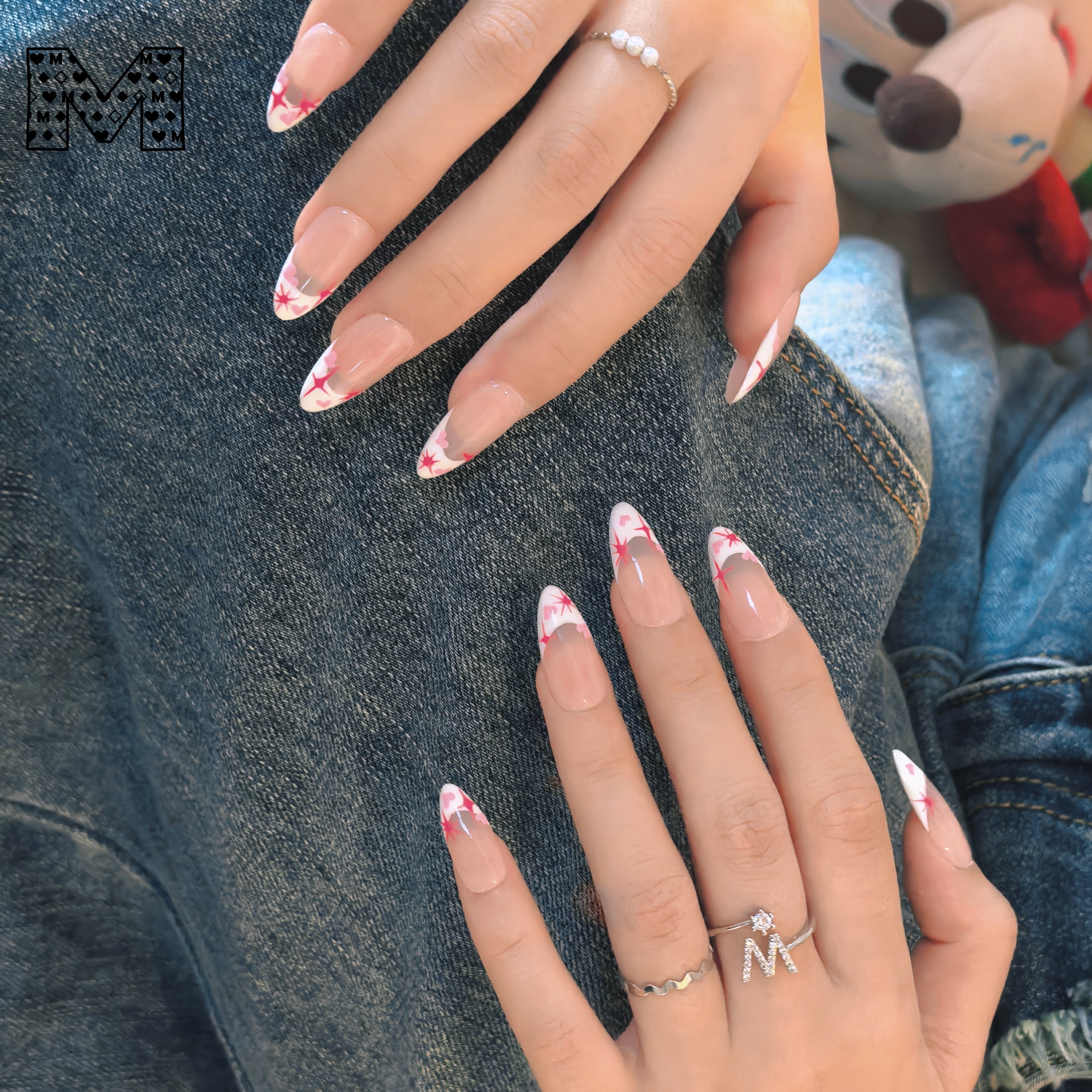 Verträumte rosa und weiße Nail Art Sticker 