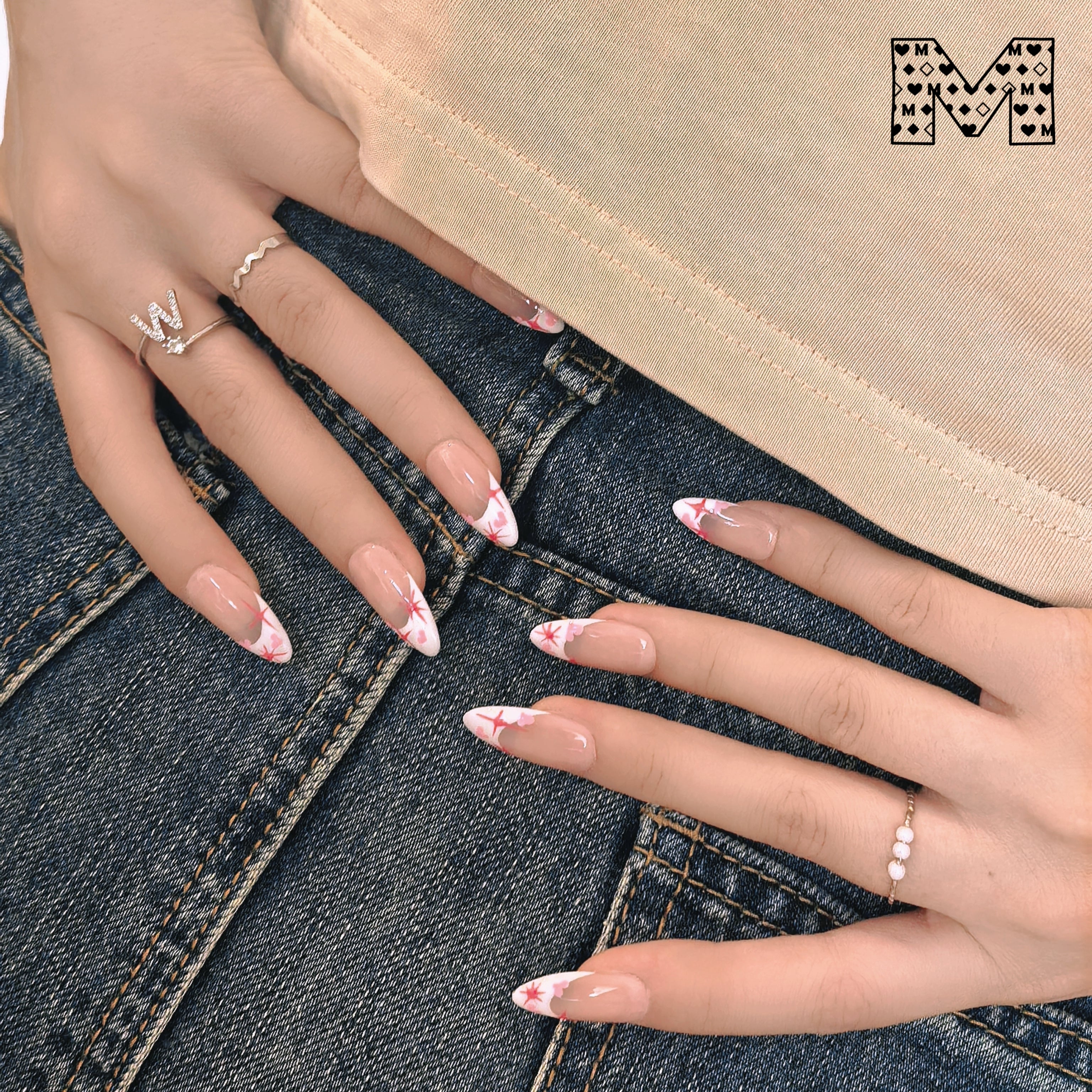 Verträumte rosa und weiße Nail Art Sticker 