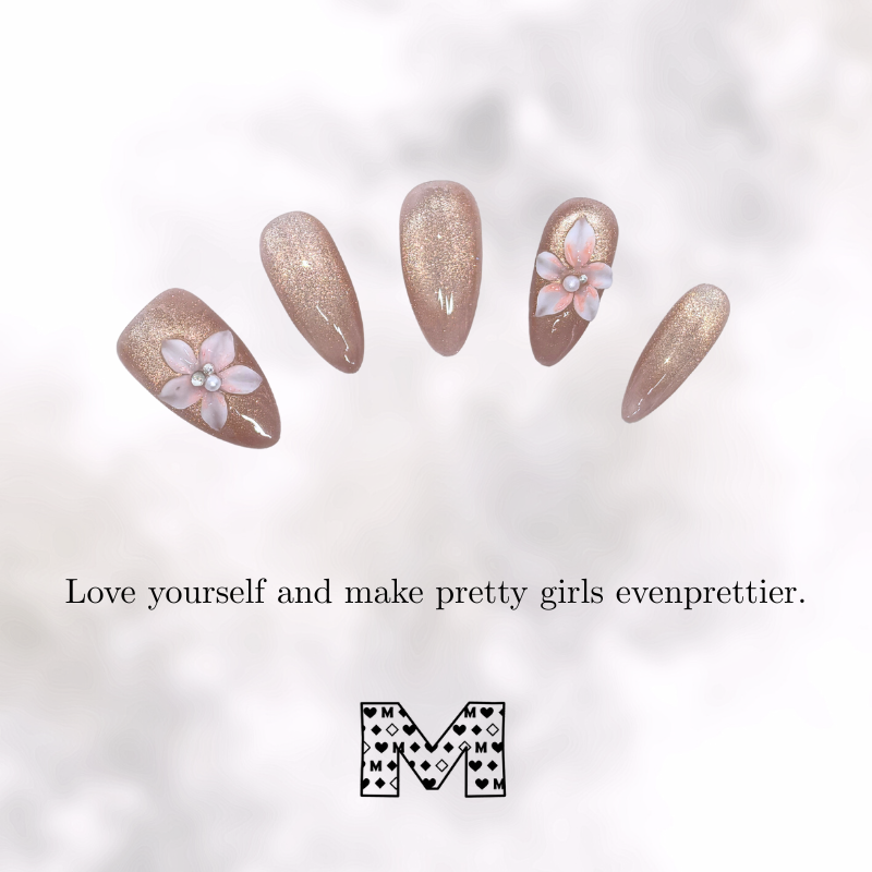 Nude Pink Nail Art Sticker mit goldenem Glitzer und Blumenmuster